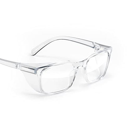 Stoggles Rectangle Z87.1 Certified Safety Glasses, Blue-Light, UV Blocking Lens, Top & Side Shield, Anti-Fog, Stylish Eyewear - color: Clear, size: Medium Low Bridge Fit