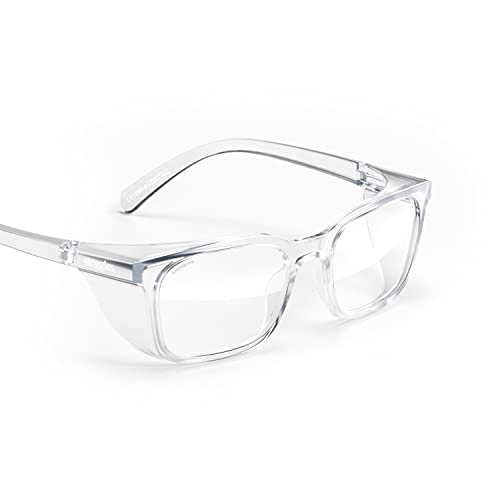 Stoggles Rectangle Z87.1 Certified Safety Glasses, Blue-Light, UV Blocking Lens, Top & Side Shield, Anti-Fog, Stylish Eyewear - color: Clear, size: Medium Low Bridge Fit