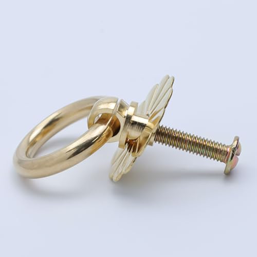 Geesatis 6 Pcs Brass Ring Pulls Handles,Antique Pulls Cabinet Knobs,Drawer pulls Closet Cupboard Door Decorative Handles - style: C