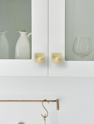 5 Pack Gold Cabinet Knobs Square Brushed Brass Drawer Pulls Bathroom Dresser Handles Hardware Zinc Alloy - color: Brushed Gold, size: Square Knob