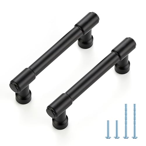JOY DECOR 2 Pack 3 Inch Matte Black Cabinet Handles Modern Dresser Drawer Pulls Kitchen Cabinet Hardware for Cupboard Door Handles - color: Matte Black, size: 3 In Hole Center