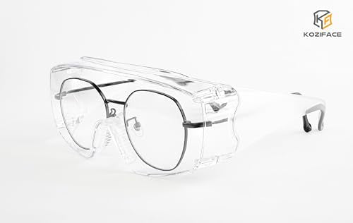 Koziface Safety Glasses for Men and Women White Blue Pink Over Eye Glasses Prescription Anti Fog Clear Lens Side Shields C31 - color: White