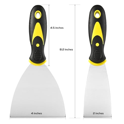 Putty Knife Scraper Set, 2" 4" Spackle Knife 2Pack, Stainless Steel Paint Scraper for Drywall Repairing and Clearing, Wallpaper Removal, Putty Applying, Plaster Scraping