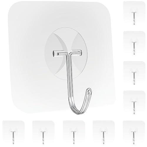 Latoxcaa Heavy Duty Adhesive Wall Hooks - Strong & Transparent, Hold up to 22lb, Waterproof & Reusable, Ideal for Kitchen, Bathroom, and Office (10 Pack) - size: 10 Medium Hooks