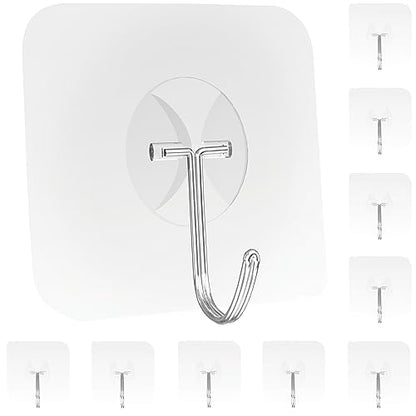 Latoxcaa Heavy Duty Adhesive Wall Hooks - Strong & Transparent, Hold up to 22lb, Waterproof & Reusable, Ideal for Kitchen, Bathroom, and Office (10 Pack) - size: 10 Medium Hooks