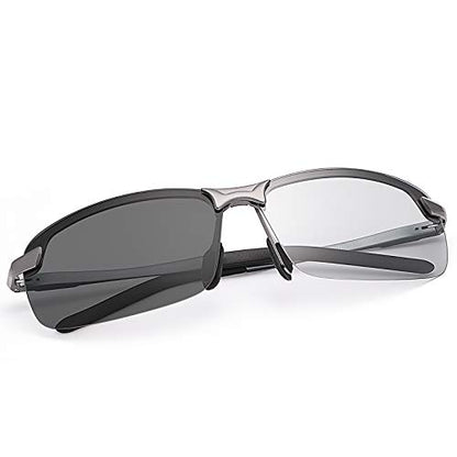 YIMI Men Photochromic Polarized Sports Sunglasses Cycling Fishing Driving Glasses UV Protection Eyeglasses Anti Glare Eyewear - color: 3043 Gun Color