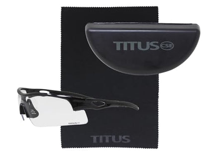 TITUS G20 All Sport Safety Glasses Shooting Eyewear Motorcycle Protection ANSI Z87+ Compliant - color: Black Frame - Clear Lens - With Fitted Hard Case