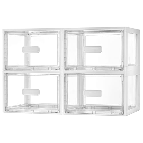 Vtopmart 4 Pack 18QT White Stackable Storage Drawers,Easily Assemble Closet Organizers,Plastic Storage Bins for Bathroom,Cabinet,Kitchen Pantry,Under Sink Organization(Medium) - color: white