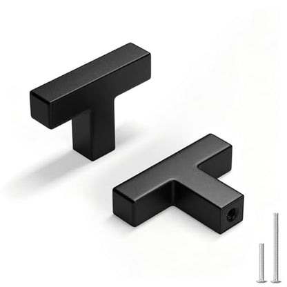 Goldenwarm 5 Pack Black Square T Bar Single Hole Knobs Cabinet Pull Drawer Handles Stainless Steel Modern Hardware for Kitchen and Bathroom Cabinets Cupboard Kitchen Cabinet Knobs - color: Matte Black, size: Single Hole