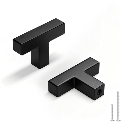Goldenwarm 5 Pack Black Square T Bar Single Hole Knobs Cabinet Pull Drawer Handles Stainless Steel Modern Hardware for Kitchen and Bathroom Cabinets Cupboard Kitchen Cabinet Knobs - color: Matte Black, size: Single Hole