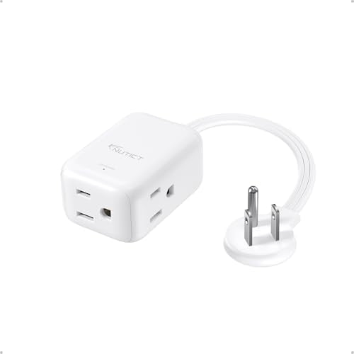 NUTICT Flat Extension Cord with 3 Outlets, 1.5ft Short Extension Cord, 900J Surge Protector, ETL Listed, 13A/1625W, Right Angle Flat Flexible Wall Plug, Ideal for Kitchen Bathroom Tight Spaces, White - color: White, size: 1.5FT, style: Rightward 3 Prong