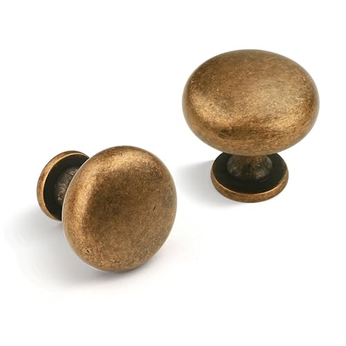 15 Pack Antique Brass Drawer Knobs, Round Kitchen Cabinet Knobs Solid Zinc Alloy, Vintage Single Hole Cupboard Door Knobs, Diameter:1-1/5 Inch - color: Antique Brass