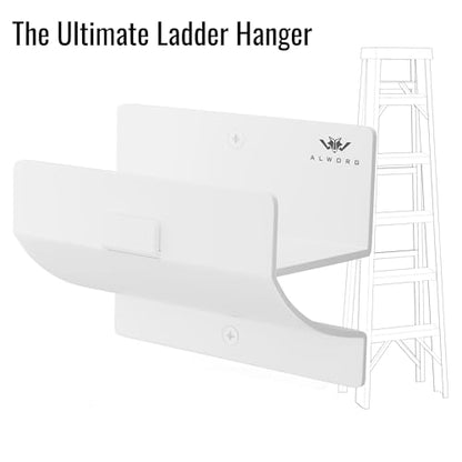 Ladder Hooks Set of 4 – White Heavy Duty Garage Wall Hooks, Use as Ladder Holder, Step Stool Hanger - color: White, size: Pack of 4 Hooks
