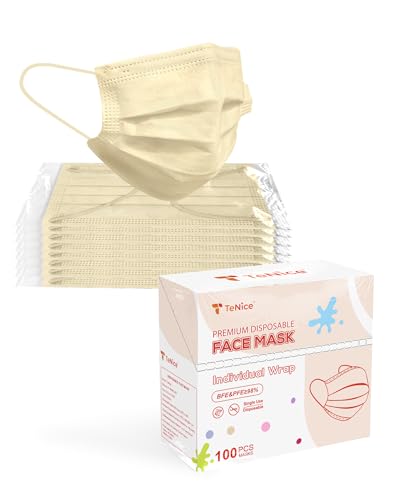 Face Masks Disposable 100 Pack, 4 Ply ASTM Level 3 Medical Grade, Breathable for Adult Outdoor Protection, Individually Wrapped for Home, School & Office, Beige - color: Beige