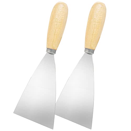 Putty Knife, 2 PCS 3.5 Inch Metal Scraper, wooden Handle Spackle Knives for Drywall, Decals, Wall paper, Patching, Painting, Taping, Scraping Coating