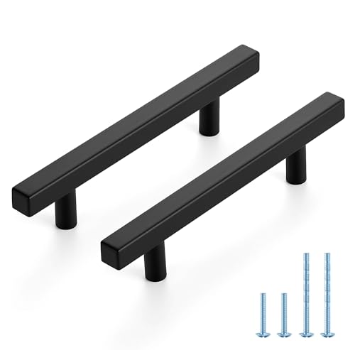 JOY DECOR 10 Pack 4 Inch Matte Black Square Cabinet Handles Stainless Steel Cabinet Hardware Pulls for Kitchen and Drawers with 6-2/5 Inch Overall Length - color: Matte Black, size: 4 Inch Hole Center
