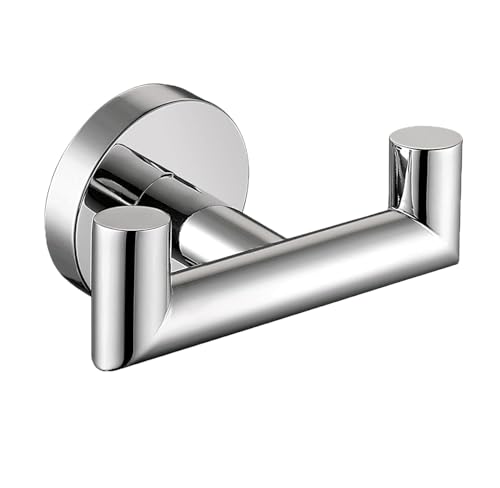 Towel Hooks for Bathrooms, Polished Chrome Towel Hook for Kitchen Bathroom, SUS304 Stainless Steel Coat Hook, Heavy Duty Double Towels Holder Hooks for Hanging Towels, Coats,Clothes,Wall Mount, 1 Pack - color: Polished Chrome, size: 1 Pack