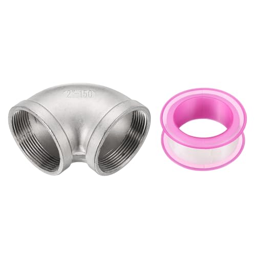 uxcell 304 Stainless Steel 90 Degree Elbow Threaded Pipe Fitting G2" Female to G2" Female Cast Pipe Fitting with Seal Tape for Plumbing Drainage Pipes Heating Systems - size: G2"
