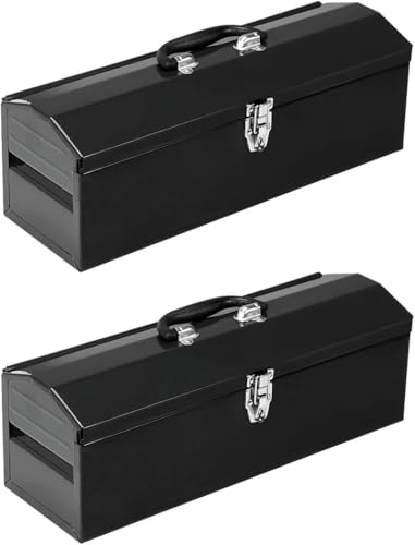 Portable Tool Box, 2Pcs Metal Tool Box, Metal Latch Closure, 19" Hip Roof Style, Ideal for Trailer, Mechanic, DIY-ers, Car Toolbox, Workshops, Garages, Repair Shops,Black - size: 2P-19in-Black