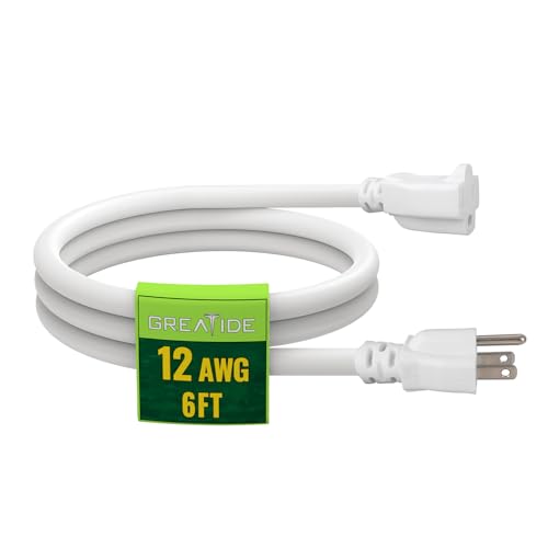6 Ft Outdoor Extension Cord - 12/3 SJTW Heavy Duty White Extension Cable with 3 Prong Grounded Plug - Power Cord for Lawn, Garden, Appliances - color: White, size: 6 FT