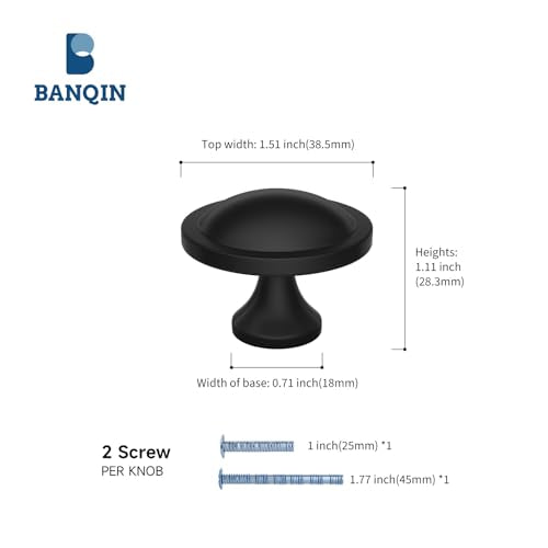10 Pack Cabinet Knobs Black Round Mushroom Hardware Cabinet Knob for Dresser Drawer Diameter 1-1/2 Inch - color: Black