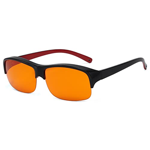 Eyekepper 100% Anti-Blue Light Blocking Fitover Glasses Wear Over Computer Glasses With Amber Lens - color: 1801-black Red-100% Blue Light Blocking