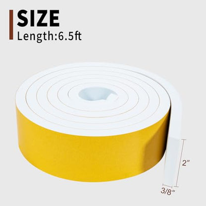 Yotache White Foam Weather Stripping Adhesive 2" x3/8" for Windows Air Conditioning AC Insulation, Garage Door Sealing, Total 6.5 Feet Long - size: 2"x3/8"x6.5FT