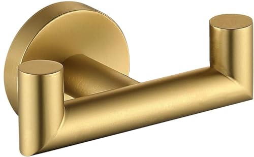 Towel Hooks for Bathrooms, Brushed Gold Towel Hook for Kitchen Bathroom, SUS304 Stainless Steel Coat Hook, Heavy Duty Double Towels Holder Hooks for Hanging Towels,Coats, sponges, Wall Mount, 1 Pack - color: Brushed Gold, size: 1 Pack