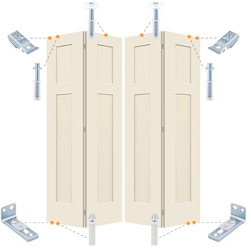 Bifold Door Hardware Repair Kit 2 Set, Includes Top and Bottom Brackets, Pivots, and Guide Wheel for Sliding Closet, Barn Door,Pocket, and Accordion