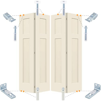 Bifold Door Hardware Repair Kit 2 Set, Includes Top and Bottom Brackets, Pivots, and Guide Wheel for Sliding Closet, Barn Door,Pocket, and Accordion