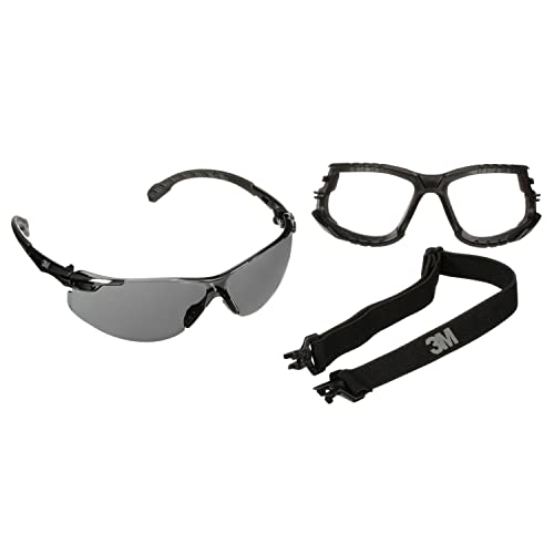 3M Safety Glasses, Solus 1000 Series, S1502SGAF-KT, Kit with Removable Foam Gasket and Strap, Black Frames, Gray Scotchgard Anti-Fog Coated Lens, Pack of 1 - color: Black Frame