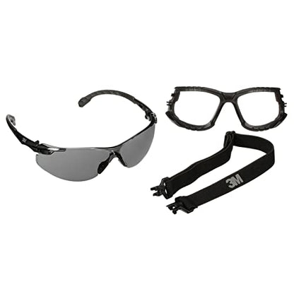 3M Safety Glasses, Solus 1000 Series, S1502SGAF-KT, Kit with Removable Foam Gasket and Strap, Black Frames, Gray Scotchgard Anti-Fog Coated Lens, Pack of 1 - color: Black Frame