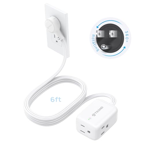 TROND 360° Rotating Flat Plug Extension Cord Surge Protector 6ft, Small Power Strip with 900 Joules, 3 Side Grounded Outlets, 13A, SPT 16/3 Gauge Wire, for Indoor Home Office Dorm Room Travel, White - color: White, size: 6 Ft, style: With Surge Protection
