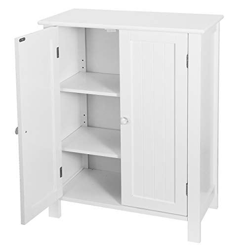 SUPER DEAL Modern Bathroom Floor Storage Cabinet with Adjustable Shelf and Double Door Rust Proof, Living Room Modern Home Furniture Storage Organizer Cabinet - color: White