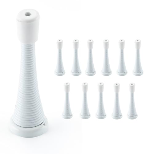 HOME MASTER HARDWARE 12 Pack Spring Door Stops, 3 Inch Wall Mounted Spring Doorstop, with Rubber Bumper, White - color: ‎White