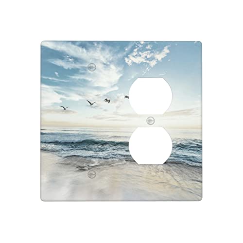 Beach Ocean Scenery Combination Wall Plate 2 Gang 1 Blank 1 Duplex Receptacle Outlet Cover Decorative Switch Plate Accessories, 4.5 x 4.5 Inch - color: 1 Blank 1 Duplex Wall Plate