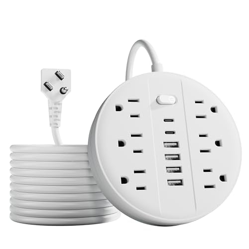 5 FT Surge Protector Power Strip, Chiefway Extension Cord with Multiple Outlets, 6 AC Outlets, 4 USB & 2 USB C, On/Off Switch, Portable Outlet Extender, Flat Plug, Wall Mountable for Office Home Dorm - color: White, size: 5 ft
