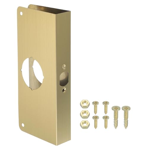 PATIKIL Door Reinforcement Plate, 1 Set Doors Reinforce Repair for 1-3/8" Thick Door 9" Size Door Knob Lock Latch Deadbolt Cover Plate Home Security, Gold - color: Gold, size: 1-3/8"; 9"