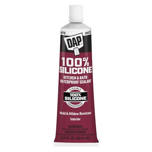 DAP 100% Silicone Rubber Kitchen, Bath & Plumbing Bath Sealant, White, 2.8 oz (7079800950)