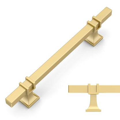 Amerdeco 10 Pack Brushed Gold Cabinet Pulls 5 Inch(128mm) Hole Center Drawer Pulls Cabinet Hardware Kitchen Cabinet Handles for Bathroom Dresser Pulls ZH0067 - color: Brushed Gold, size: 5"/128mm Hole Center