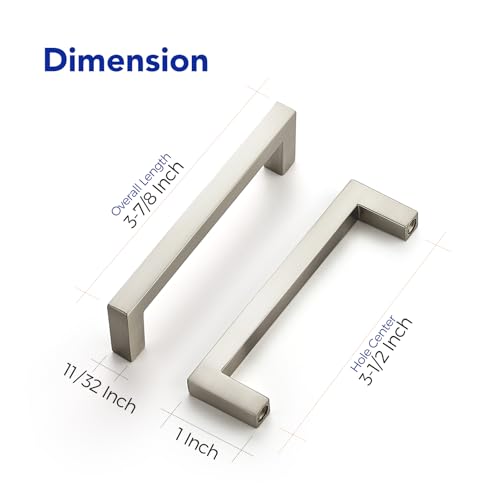 Ravinte 10 Pack Solid 3-1/2 Inch Center to Center Slim Square Bar Drawer Handles Cabinet Hardware - Brushed Nickel Kitchen Pulls - size: 3-1/2" Hole Center