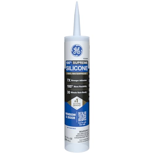 GE Supreme Silicone Caulk for Window & Door, Clear, 10 fl oz Cartridge, 1 Pack - 100% Waterproof Silicone Sealant, 7X Stronger Adhesion, Shrink & Crack Proof - color: Clear, size: Pack of 1