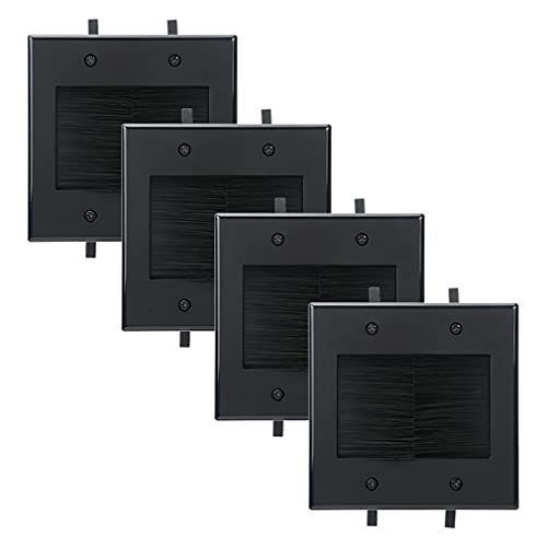 Black Brush Wall Plate, 2 Gang Wall Plate with Built-in Low Voltage Mounting Bracket for Cables Pass Through in-Wall (Pack of 4) - color: Black, 4 Pack, w/Bracket
