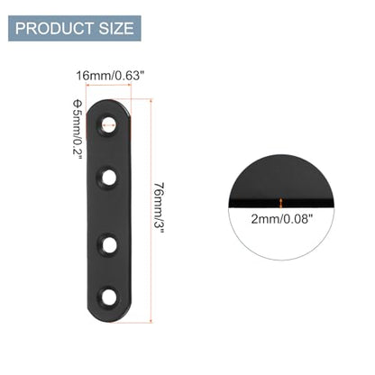 uxcell 4 Set Flat Repair Plates, 0.63 x 3 Inch Stainless Steel Flat Straight Brace Bracket Mending Joining Plates with Screws for Fixing Wooden Furniture Corner, Black