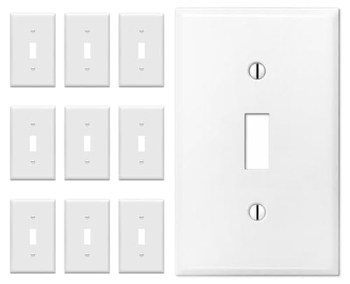 OVERSIZED 1 Gang Toggle Metal Light Switch Cover - One Gang Wall Plate for Toggle Style Light Switches, Steel Painted White with Semi-Gloss Finish, (MADE IN USA) 5.5 x 3.5 Inches - 10 Pack - color: 1 Gang Toggle 10 Pack
