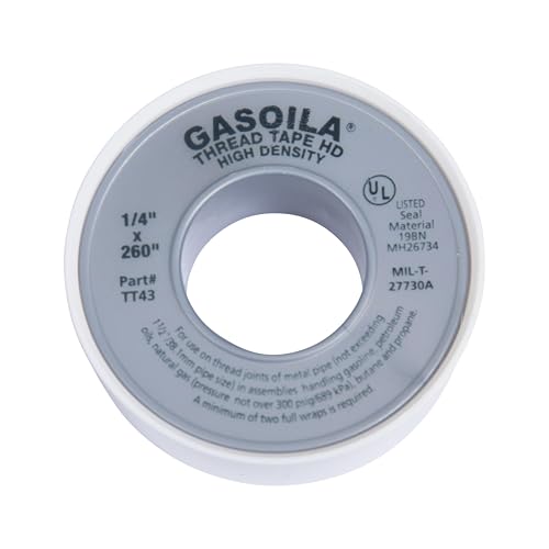 Gasoila PTFE Thread Seal Tape – Professional-Grade, 1/4 Inch x 260 Inch, High-Density Thread Tape for Plumbing, HVAC, Gas Lines, Water Pipes, and Air Compressors – Leak-Proof Seal, Non-Toxic - size: 1/4 Inch X 260 Inch Roll- 1 Pack