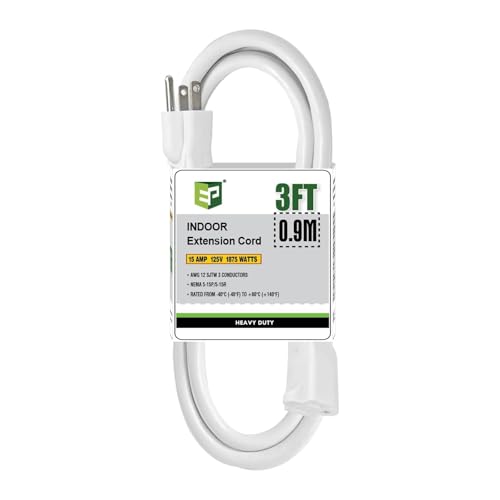 EP 12/3 3 FT Indoor Outdoor White Extension Cord Waterproof, 12 Gauge 3 Prong Power Cord Flexible Resistant Appliance Extension Cable Electric Cable Outside, 15A 1875W 12AWG SJTW, ETL Listed - color: White, size: 3ft