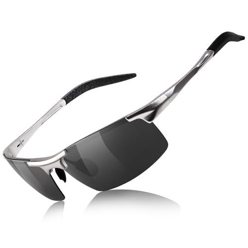 TJUTR Mens Photochromic Sunglasses Day & Night Driving Z87 Sun Glasses Polarized UV400 Protection Safety Glasses - color: C Silver Frame/Grey Polarized Lens