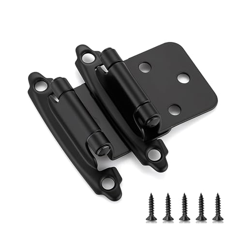 Ravinte 60 Pack (30 Pairs) 1/2" Overlay (Variable) Cabinet Hinges, Self-Closing Semi-Concealed Face Mount, Matte Black Decorative Hardware with Door Bumpers for Kitchen & Cupboard Doors - color: Black