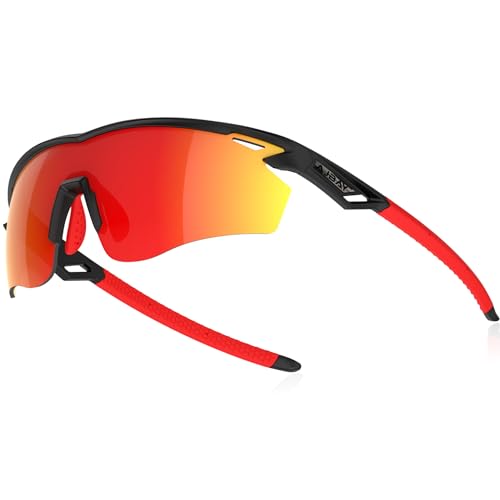 Polarized Sports Sunglasses for Men Women,Wrap Around Sun Glasses for Running Cycling Baseball Fishing Golf Hiking - color: Black Red